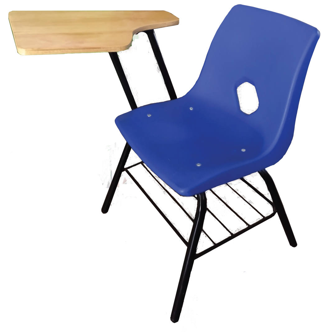 Silla de concha de polipropileno con paleta en triplay barnizado